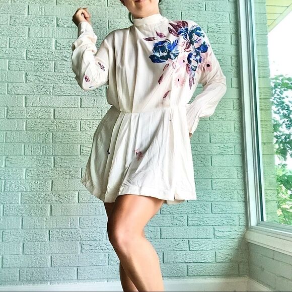 Free People Long Sleeve Tie Open Back Floral Dress - Picture 1 of 8